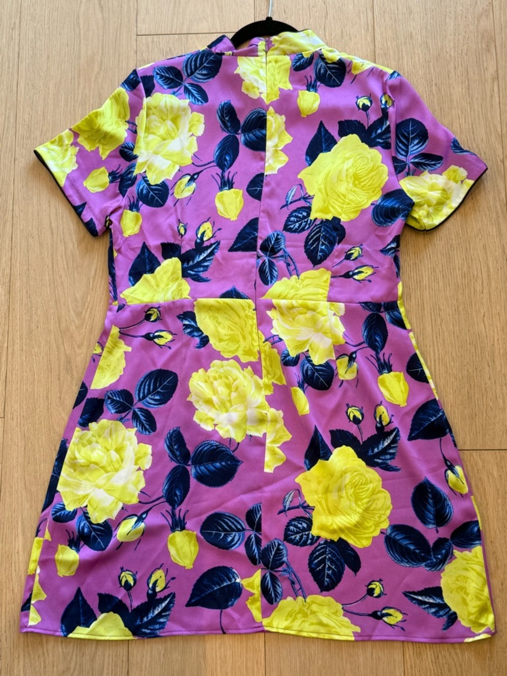 BNWOT Floral Mini Dress Purple Yellow Statement Print Flirty Summer Party Dress - Picture 3 of 5